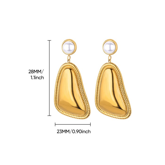 INS Trendy Style 18k Gold Stainless Steel Triangle Bread Pattern Edge Hoop Earrings Non-Fading Jewelry Wholesale