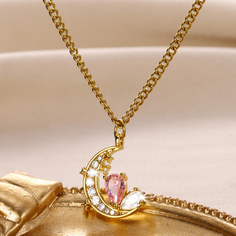 Korean Version New Star and Moon Date Pendant Moon Chasing Dream Light Luxury Clavicle Chain Versatile Design Necklace Holiday Gift