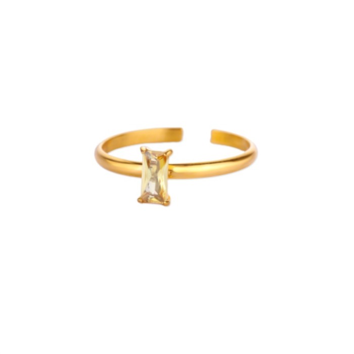 Korean Style Simple Birthday Stone Small Plain Ring Inlaid with Square White and Green Zirconia Ring Niche Design Hand Jewelry