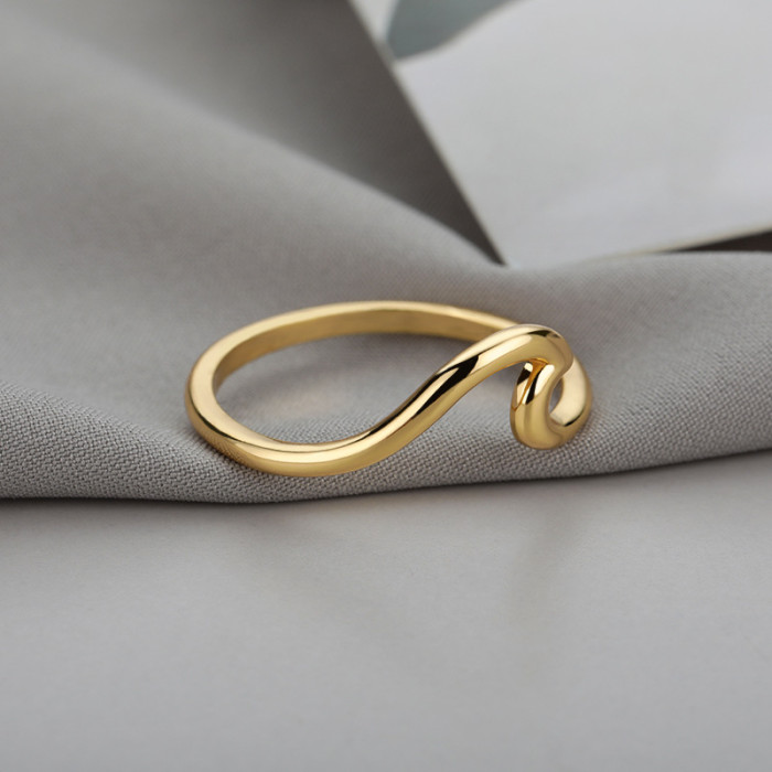 Cross-Border Hot Sale Amazon Wish Wave Simple Ocean Wave Ring Women's Wave Spray Shape Tail Ring In Stock