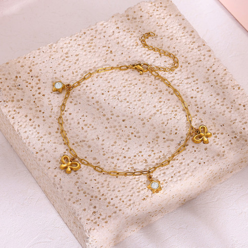European and American New Style Simple Stainless Steel Anklet for Women with Butterfly Pendant Design Heart-shaped Pendant Anklet