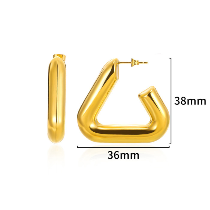 Niche Personality Exaggerated New Stainless Steel Earrings 18K Gold Plated Geometric Triangle Heart-shaped Ear Jewelry