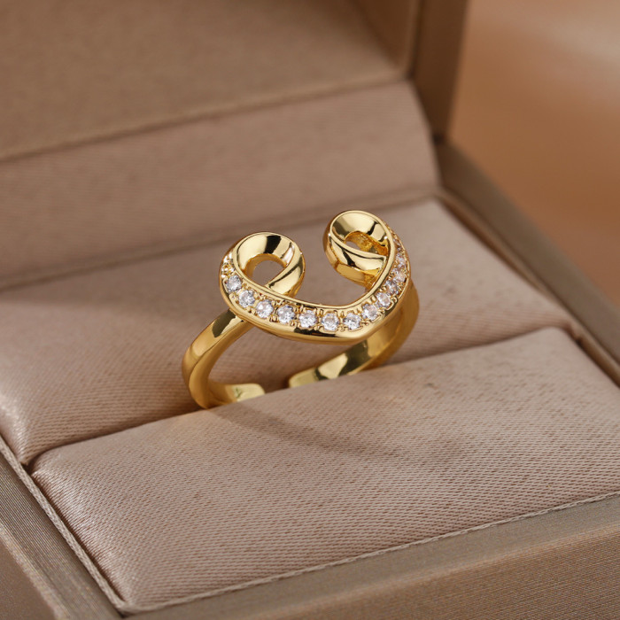 Cross-Border New Geometric Heart-Shaped Zircon Open Ring for Women, Niche Design Index Finger Ring, Internet Celebrity Light Luxury Fashion Jewelry