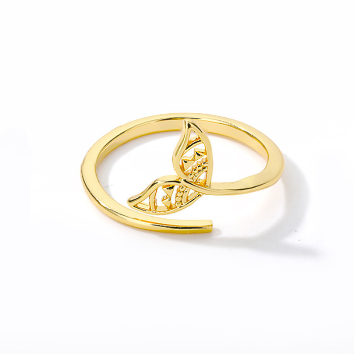 Minimalist Dolphin Tail Ring for Women, 18k Copper Gold-Plated Ring, Manufacturer In Stock, Cross-Border Hand Jewelry