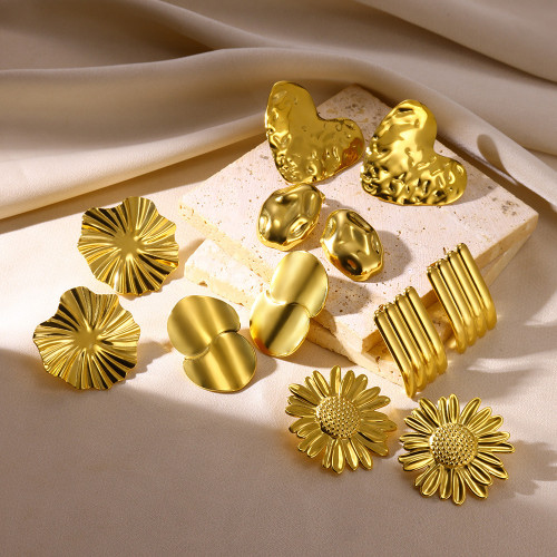 Cross-Border Hot-Selling Fashion Geometric 18K Gold Plated Heart-Shaped Earrings Personality Simple Niche Design Sunflower Ear Jewelry