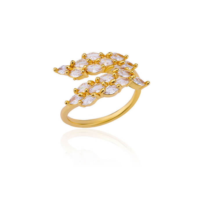 INS Style New Simple Minimalist Design Open Index Finger Ring Tree Branch Flower Branch Shape Zircon Ring Wholesale