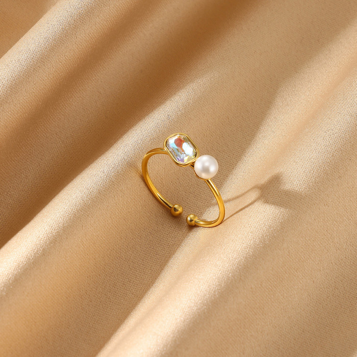European and American Style Non-Fading INS Style Zircon Inlaid Light Luxury Open Ring Titanium Steel Gold Plated Creative Design Factory Wholesale for Women