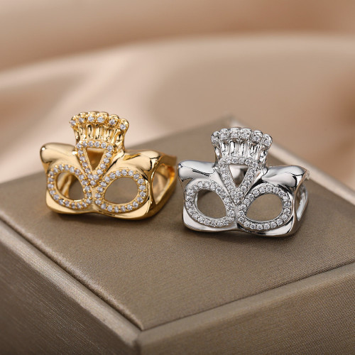 INS Simple New Style Ring Heart-Shaped Zircon Butterfly Ring Geometric Women's Adjustable Open Ring Cross-Border Hand