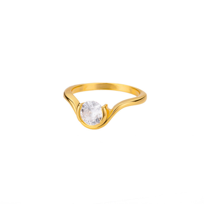 Korean Version Creative Micro Inlaid Zircon Flower Ring Internet Celebrity Girl Petal Ring 18k Gold Plated Ring Source Factory