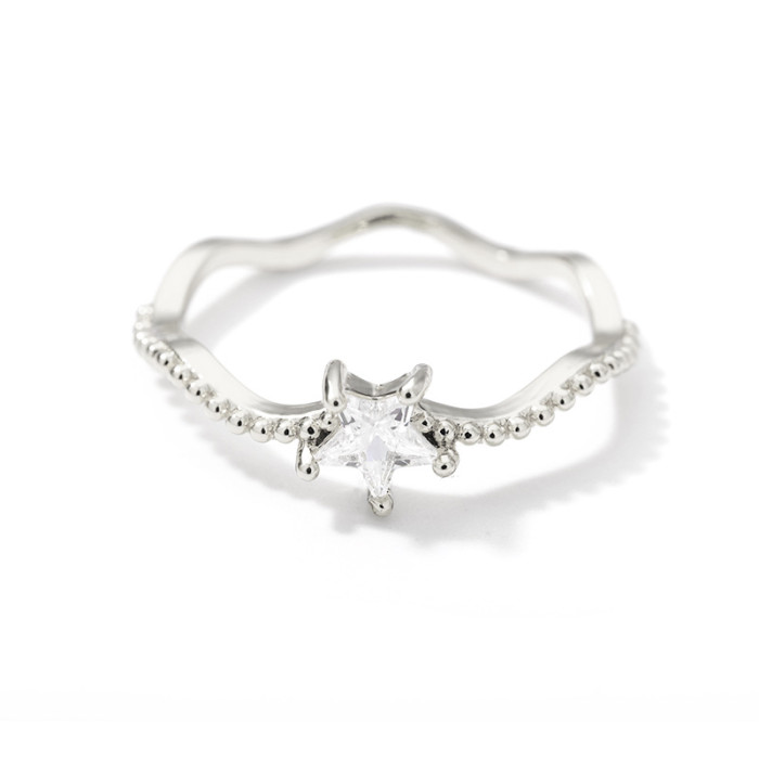 Ins Style New Star Zircon Ring Wave Ring Simple Ring Irregular Ring Women's Jewelry In Stock