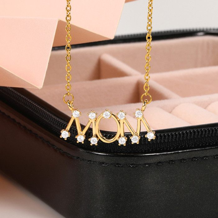 Hot Selling MOM Zircon Letter Necklace Mother's Day Series Mom Gift Jewelry Manufacturer Wholesale