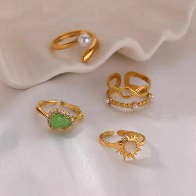 European and American INS Style 8-Shaped Double-Layer Imitation Pearl Ring for Women, Personality and Temperament Gourd Open Index Finger Ring, Sun Ring