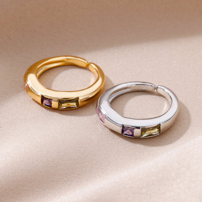 Amazon Simple Fashion Ring Colorful Zircon Ring Light Luxury Hand Jewelry Square Open Ring Women's Personality Hand Jewelry