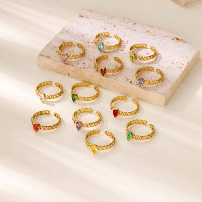Amazon New December Series Ring Colorful Stacking Zircon Water Drop Ring Women's Birthstone Ring