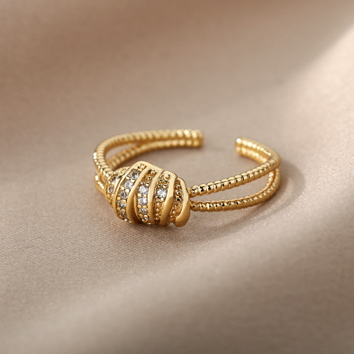 Cross-Border Simple New Knot Line 18K Gold Zircon Ring for Women Infinity Ring Couple Gift Jewelry In Stock
