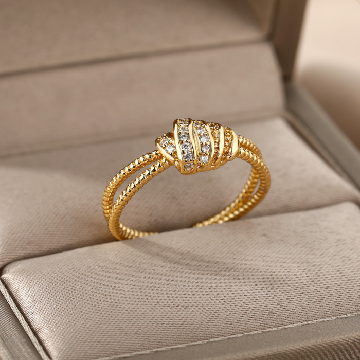 Cross-Border Simple New Knot Line 18K Gold Zircon Ring for Women Infinity Ring Couple Gift Jewelry In Stock