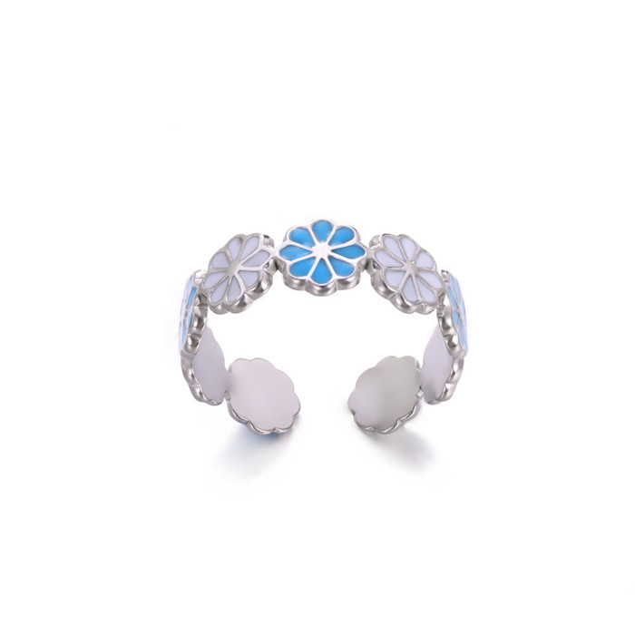 European and American INS Style Cross-Border Oil Drop Colorful Flower Light Luxury Women's Fashion Versatile 18K Gold Plated Ring Manufacturer Wholesale