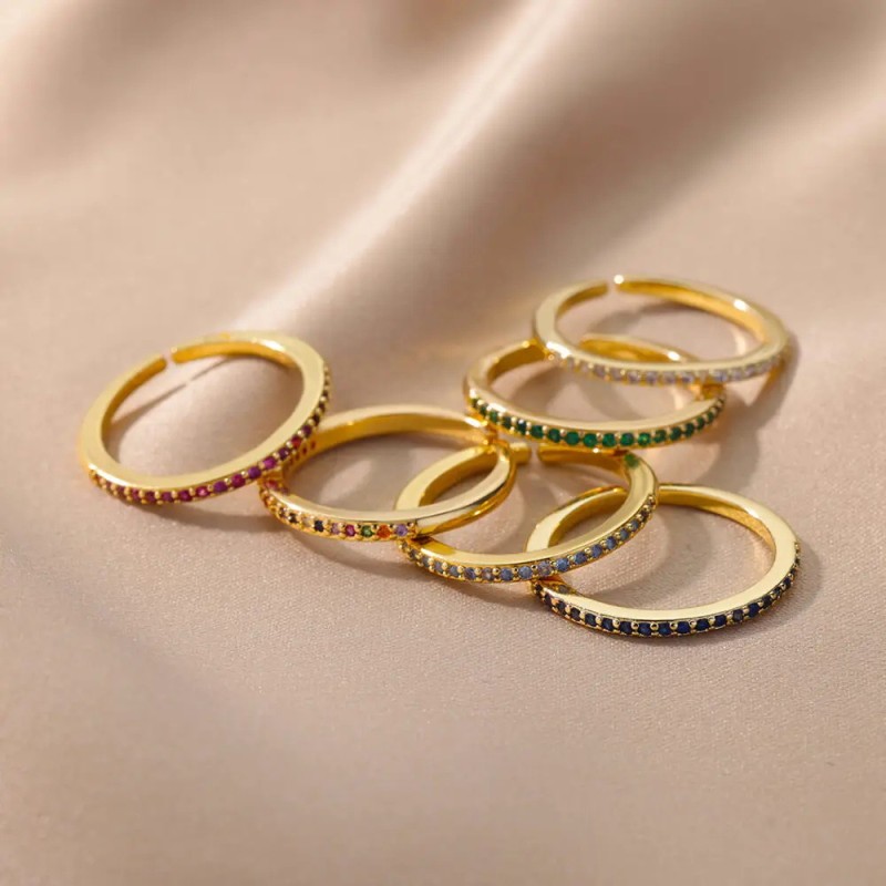 European and American Hot-Selling Colorful Zircon Simple Women's Ring Light Luxury Open Ring Zircon Ring One Piece Dropshipping