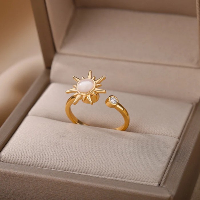 Cross-border Simple New Rotatable Sunflower Stress Relief Ring Women's Open Ring Manufacturer Wholesale