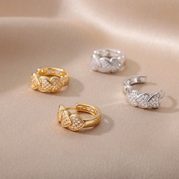 New Style Zircon Geometric C-shaped Hoop Earrings for Women, Elegant Earrings, Ins Style Heart-shaped Ear Jewelry, Dr...