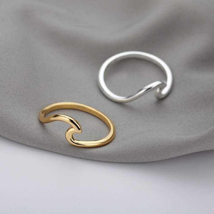 Cross-Border Hot Sale Amazon Wish Wave Simple Ocean Wave Ring Women's Wave Spray Shape Tail Ring In Stock
