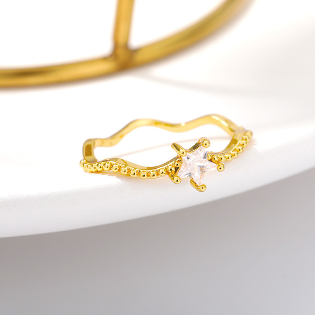 Ins Style New Star Zircon Ring Wave Ring Simple Ring Irregular Ring Women's Jewelry In Stock