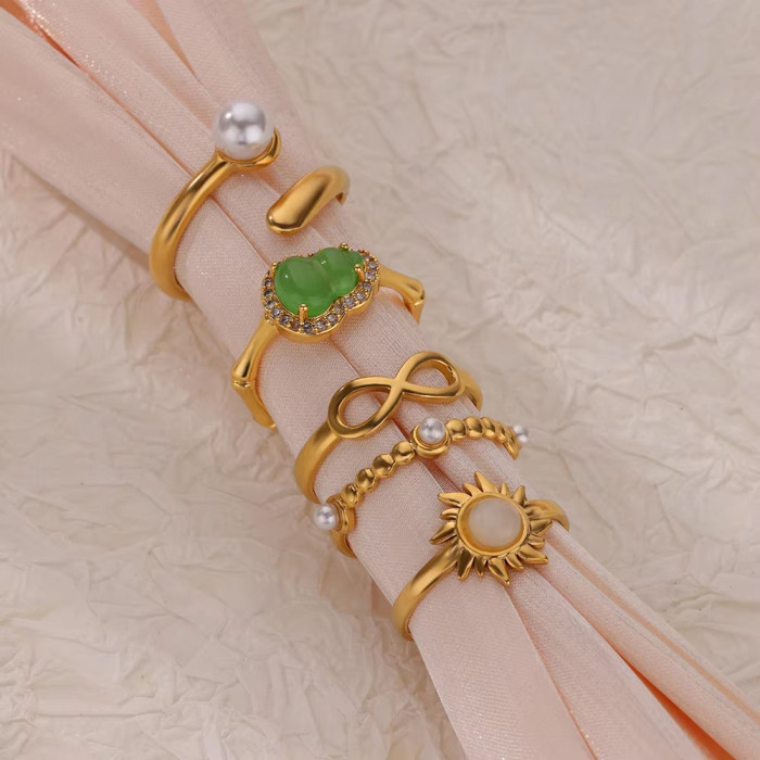 European and American INS Style 8-Shaped Double-Layer Imitation Pearl Ring for Women, Personality and Temperament Gourd Open Index Finger Ring, Sun Ring