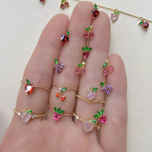 European and American New Style Pink Cherry Elegant Sweet Earrings Simple Drop Earrings Women's Jewelry Fruit Series