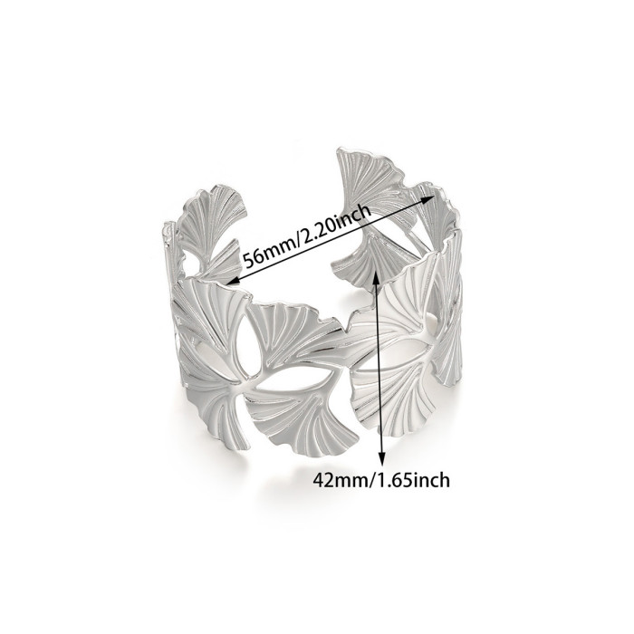 European and American New Style Simple Wide Stainless Steel Open Bracelet Shell Beach Series 18K Gold Titanium Steel Bangle