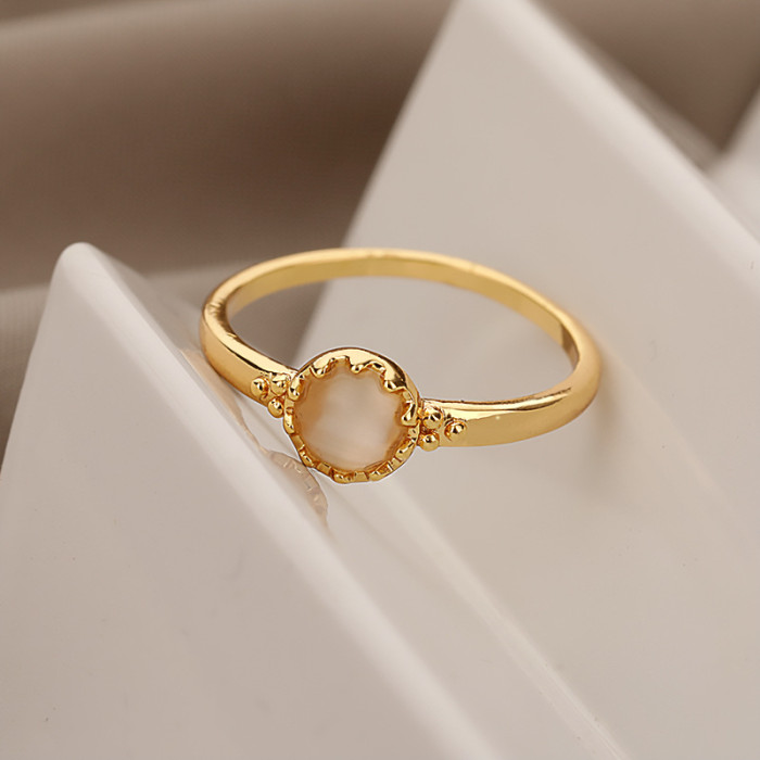 Niche Design New Product Minimalist Design Circle Ring Geometric Style Gold Ring Inlaid with Opal Stone Ring Wholesale
