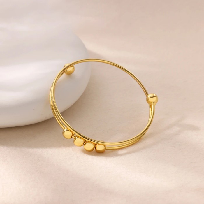 Amazon Hot-Selling Gold-Plated Stress Relief Anti-Anxiety Copper Bead Rotating Bracelet for Women Adjustable Bracelet