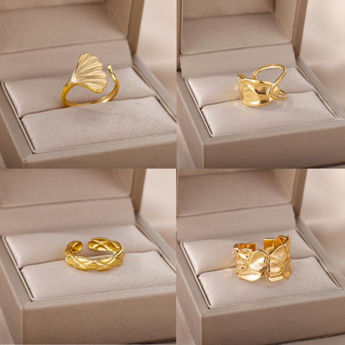European and American New Style Geometric Hollow Open Ring for Women, Niche Wide Simple Double Layer Wrapped Ring, Smiley Face Ring