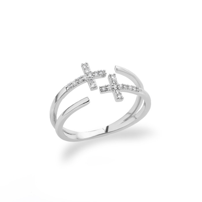 Cross-Border Creative Double Layer Crossed Rings for Women Micro Pave Zirconia Light Luxury Japanese and Korean Style Open Adjustable In Stock