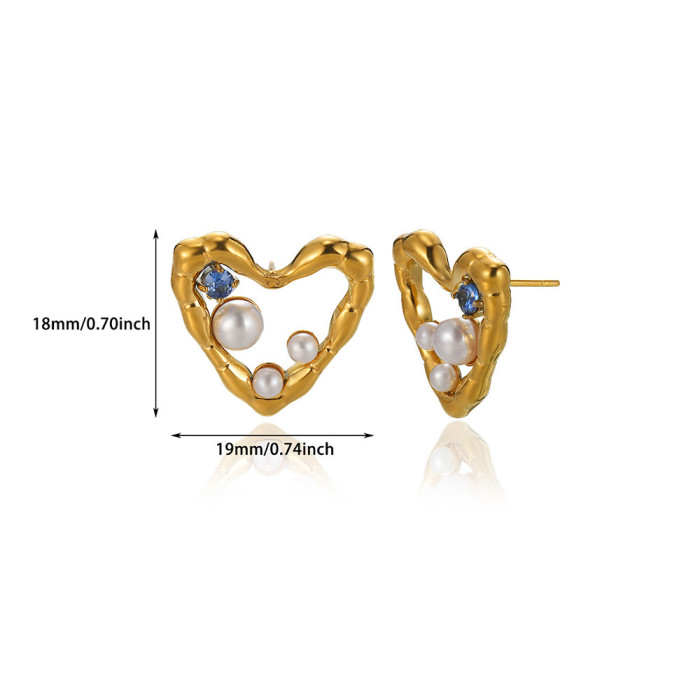 Amazon New Heart-Shaped Zircon Pearl Stud Earrings Flower Drop Earrings for Women Gold-Plated Stainless Steel Earrings Manufacturer Wholesale