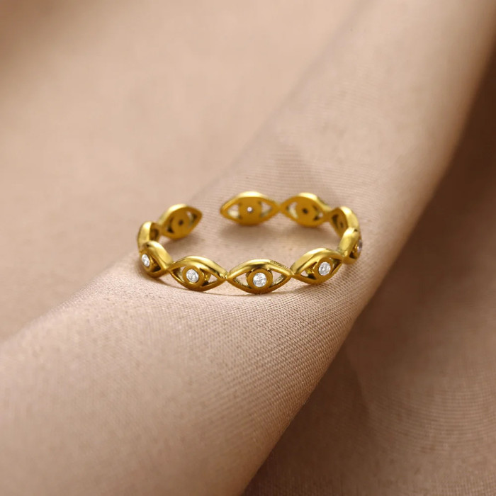 Minimalist Design Ins Trend Fashion Personality Devil's Eye Blue Eyes Open Ring Gold Plated Index Finger Ring