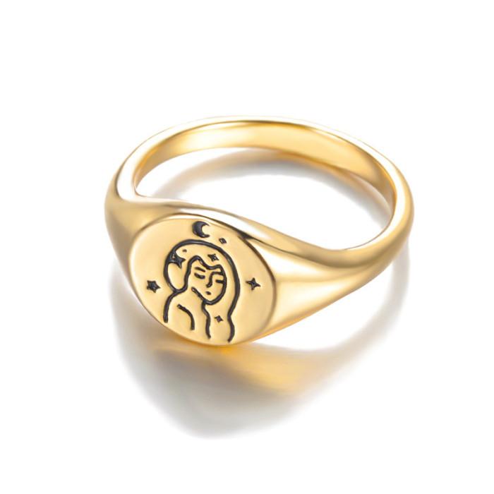 Style New Unisex Combination Ring Fruit Portrait Geometric Star Moon Adjustable Closed Combination Ring