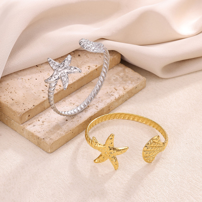 Amazon New Stainless Steel Gold-Plated Starfish Spliced Flower Bracelet Open Geometric Irregular Adjustable Bangle