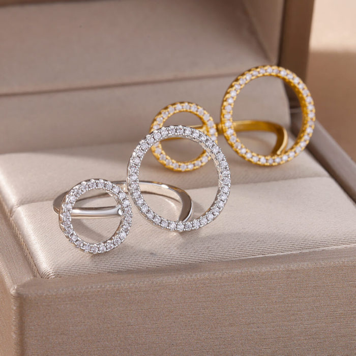New Style Copper Zircon Light Luxury Ring Geometric Multi-layer Women's Ring Design Sense Niche Personality Ring One...