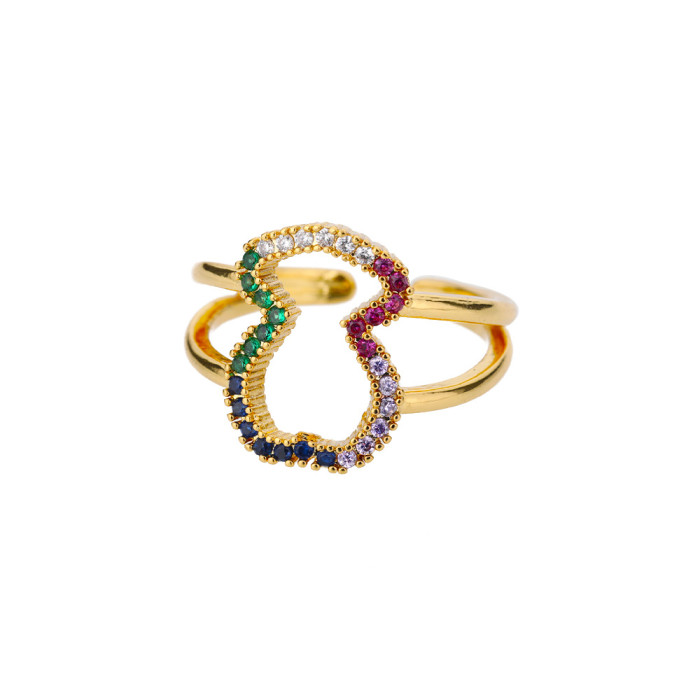 Cross-Border New Geometric Heart-Shaped Zircon Open Ring for Women, Niche Design Index Finger Ring, Internet Celebrity Light Luxury Fashion Jewelry