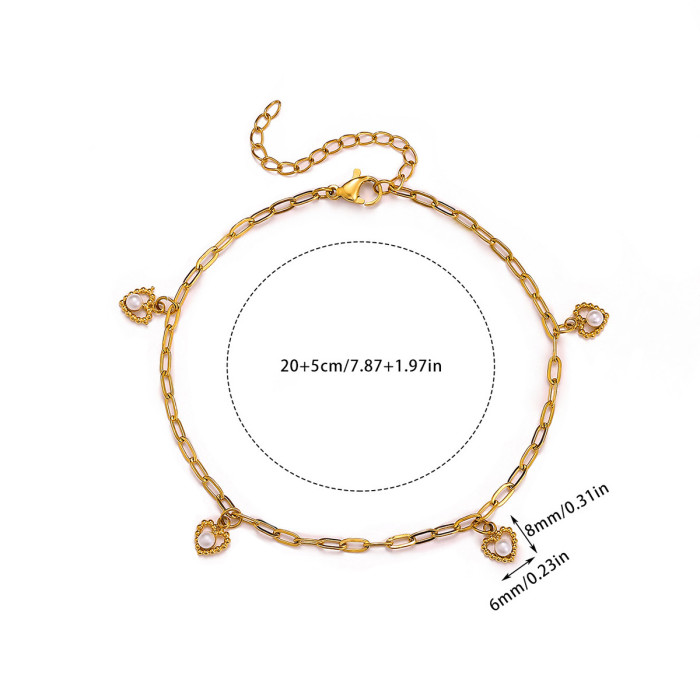 European and American New Style Simple Stainless Steel Anklet for Women with Butterfly Pendant Design Heart-shaped Pendant Anklet