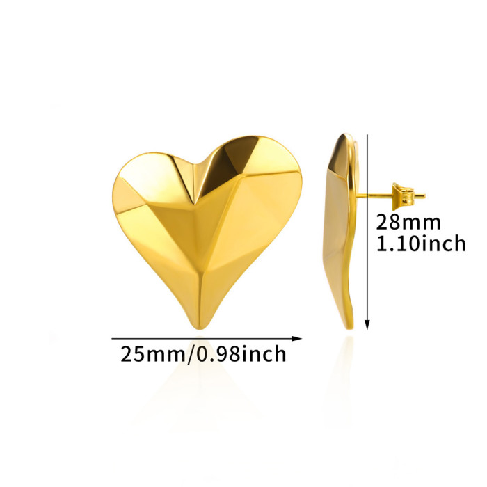 European and American Exaggerated New Stainless Steel Gold Flower Earrings for Women Petal Texture Titanium Steel Heart-shaped Earrings Dropshipping