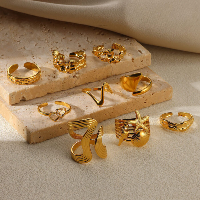 European and American Fashion Personality Design Snake Shape Irregular Curve Geometric Arc Non-Fading Open Ring New Wholesale