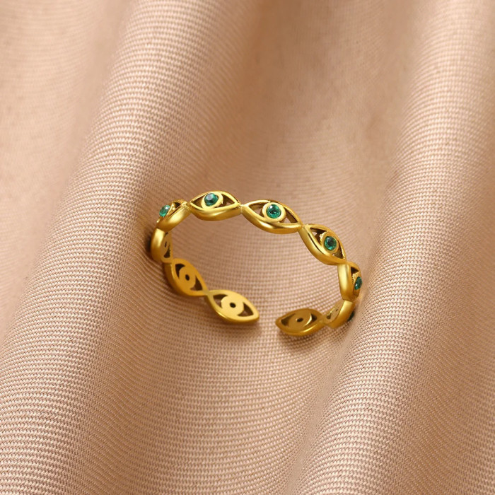 Minimalist Design Ins Trend Fashion Personality Devil's Eye Blue Eyes Open Ring Gold Plated Index Finger Ring