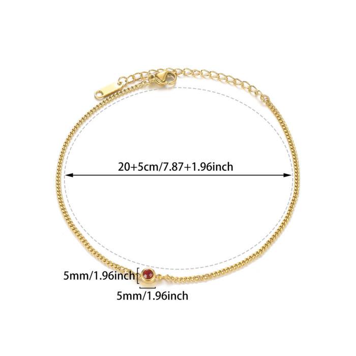 Cross-Border Simple December Birthstone Anklet for Women Stainless Steel Gold-Plated Anklet Colorful Birthstone Anklet