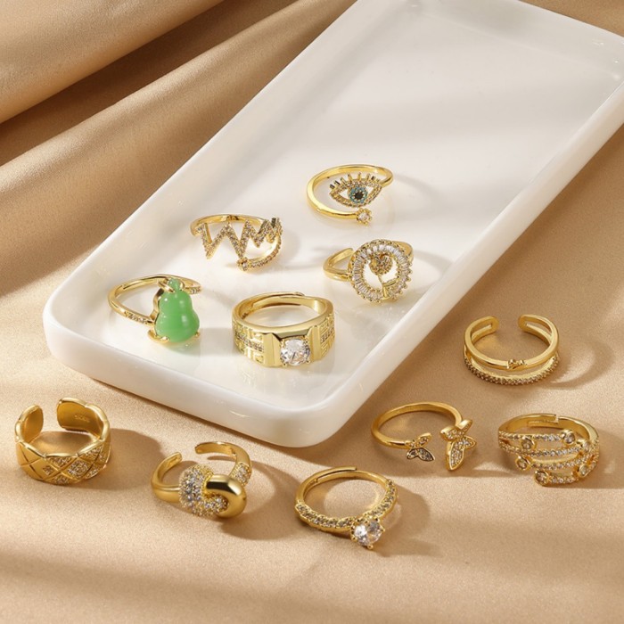 New Copper Zircon Ring for Women Geometric Open Ring Fashion Light Luxury Double Layer Ring Manufacturer One Piece Dr...