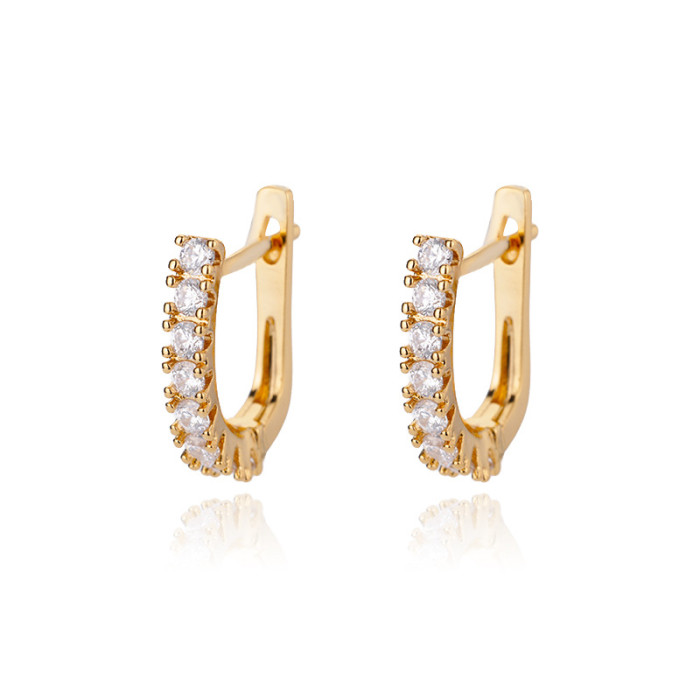 Ins Style Micro Inlaid Zircon Geometric C-shaped Hoop Earrings for Women Elegant Simple Heart-shaped Earrings Wholesale
