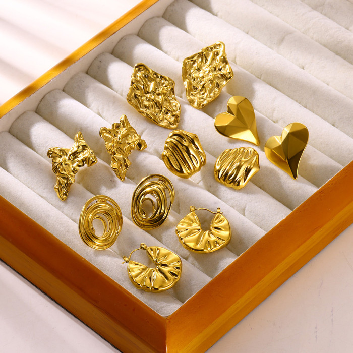 European and American Exaggerated New Stainless Steel Gold Flower Earrings for Women Petal Texture Titanium Steel Heart-shaped Earrings Dropshipping