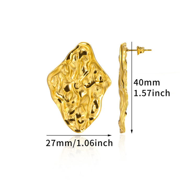 European and American Exaggerated New Stainless Steel Gold Flower Earrings for Women Petal Texture Titanium Steel Heart-shaped Earrings Dropshipping