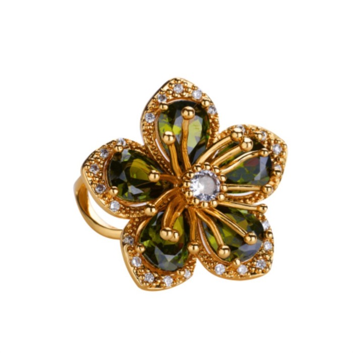 European and American Fashion Flower Ring Copper Inlaid Zircon Full Diamond Ring Women's Elegant Exquisite Jewelry Wholesale One Piece Dropshipping