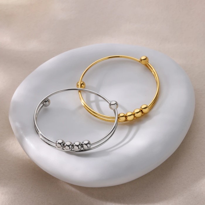 Amazon Hot-Selling Gold-Plated Stress Relief Anti-Anxiety Copper Bead Rotating Bracelet for Women Adjustable Bracelet